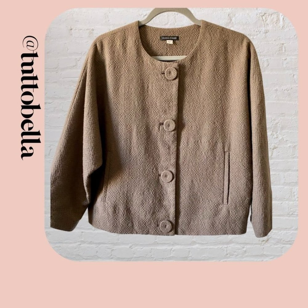 Eileen Fisher Tan Dolman Sleeve Cropped Jacket Size Small